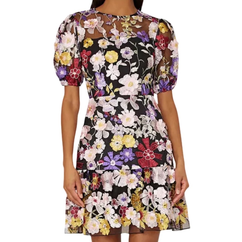 NWT Milly Yasmin Multi 3D Floral Embroidery Dress - Sz 0